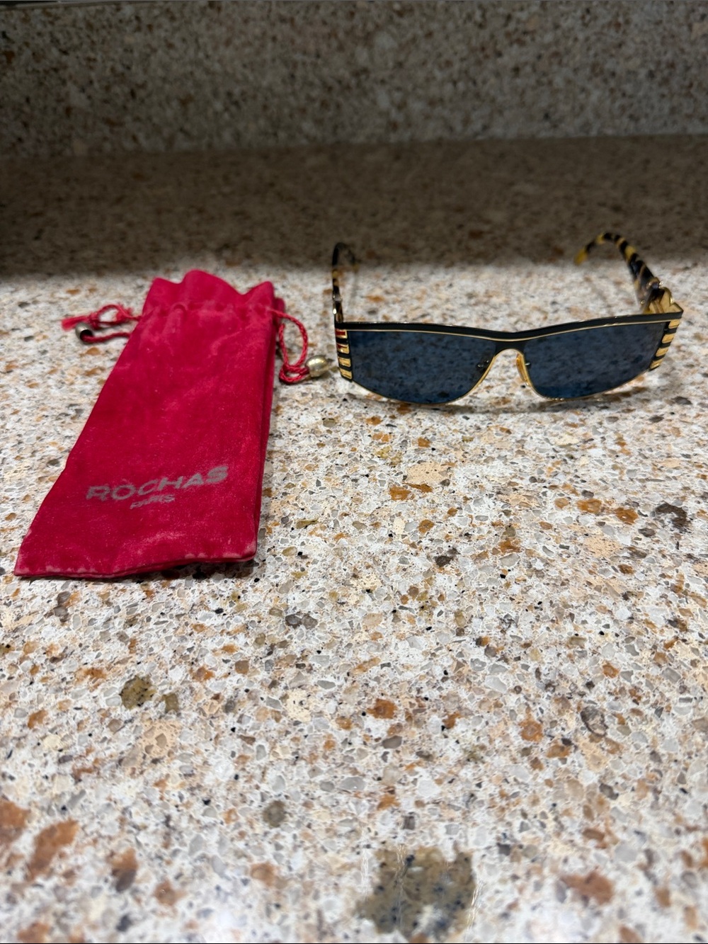 Rochas Gold Rim Sunglasses with Tortoiseshell Arms and Black Lenses